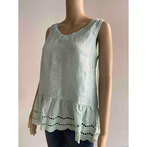 Valentina Naldi Linen Tank Top Ruffle Hem Sleeveless Casual Light Blue S - Picture 3 of 7