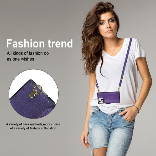 Leather Card Wallet Case For iPhone 16 15 14 13 11 Pro Max 12 8 Crossbody Strap - Picture 62 of 84