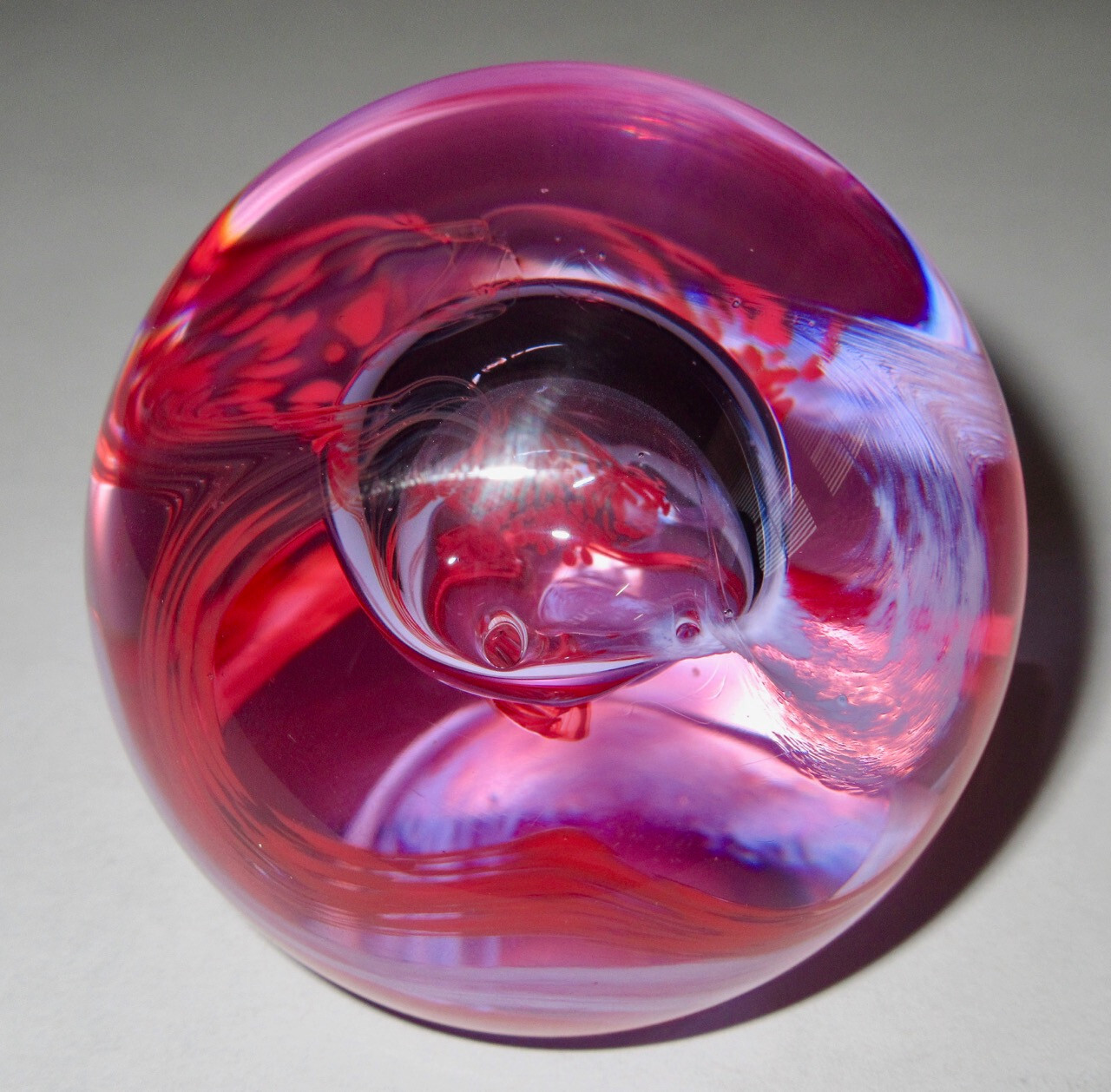 Caithness Scotland Pink MOON CRYSTAL Paperweight Art Glass Hand Blown