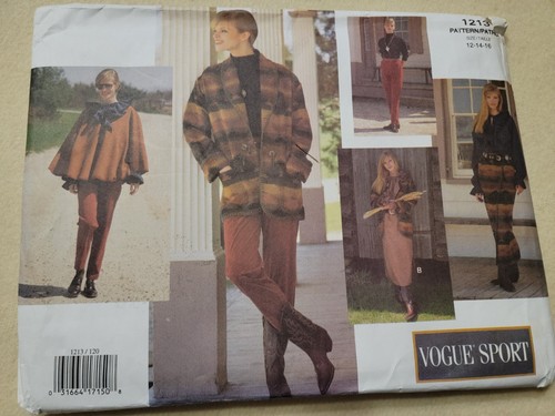 VOGUE SportSEWING PATTERN 1213 Sz 12 -16 Womens Coat, Pants, Dress, Skirt Poncho - Picture 1 of 4
