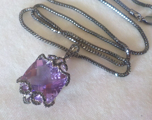 Collar de diamantes negros amatista de oro blanco de 18 quilates 14 quilates - 6,63 gms, 18 pulgadas, 5,26 quilates - Imagen 3 de 12