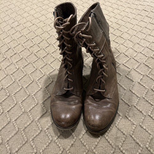 Boutique 9 Womens Combat Moto Boots Granny SZ 8.5 Brown Leather Suede Western - Picture 4 of 8