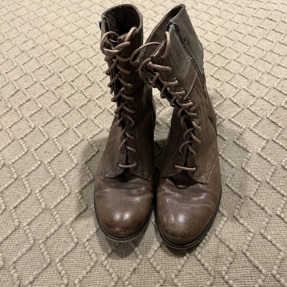 Boutique 9 Mujeres Combate Moto Botas Granny Talla 8.5 Marrón Cuero Gamuza Western Foto 4 de 4