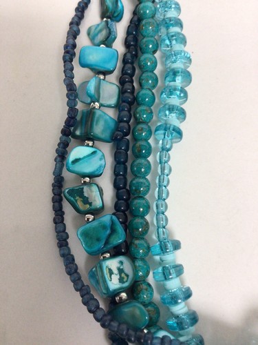 Turquoise Silver Abalone 5 String Pendant Necklace VTG Artisan 10” Ocean Theme - Picture 5 of 11