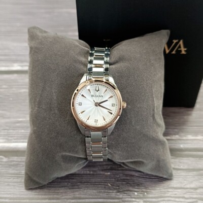 Bulova 98P200 Lady Sutton White/Rose Gold Diamond Quartz Women's New Watch 28mm