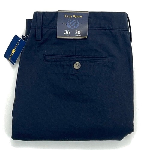 Club Room Mens Chino Pants Navy Blue Pockets Flat Front 100% Cotton 36 x 30 New - Bild 3 von 8