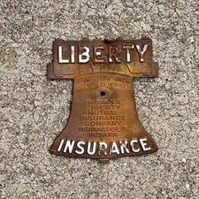 1950 Liberty Mutual Insurance Indiana Radiator Badge Topper Brass Porcelain Bell