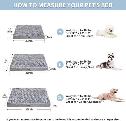 Orthopedic X Large Dog Bed Chew Proof Dog Bed for Large 42 X 30 X 4 Inch Grey - Picture 4 of 12