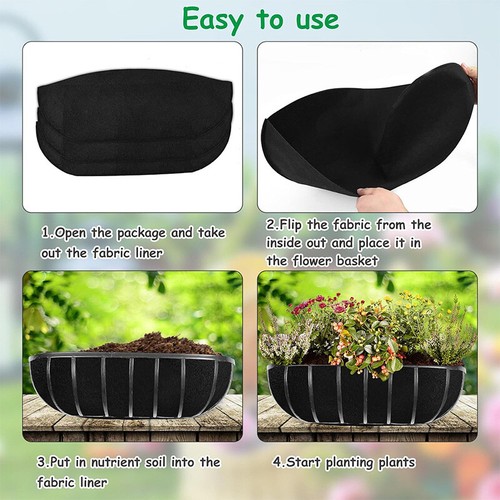 3x Felt Trough Planter Liners Black Non-Woven Window Hanging Plant Basket Liner - Picture 2 of 8