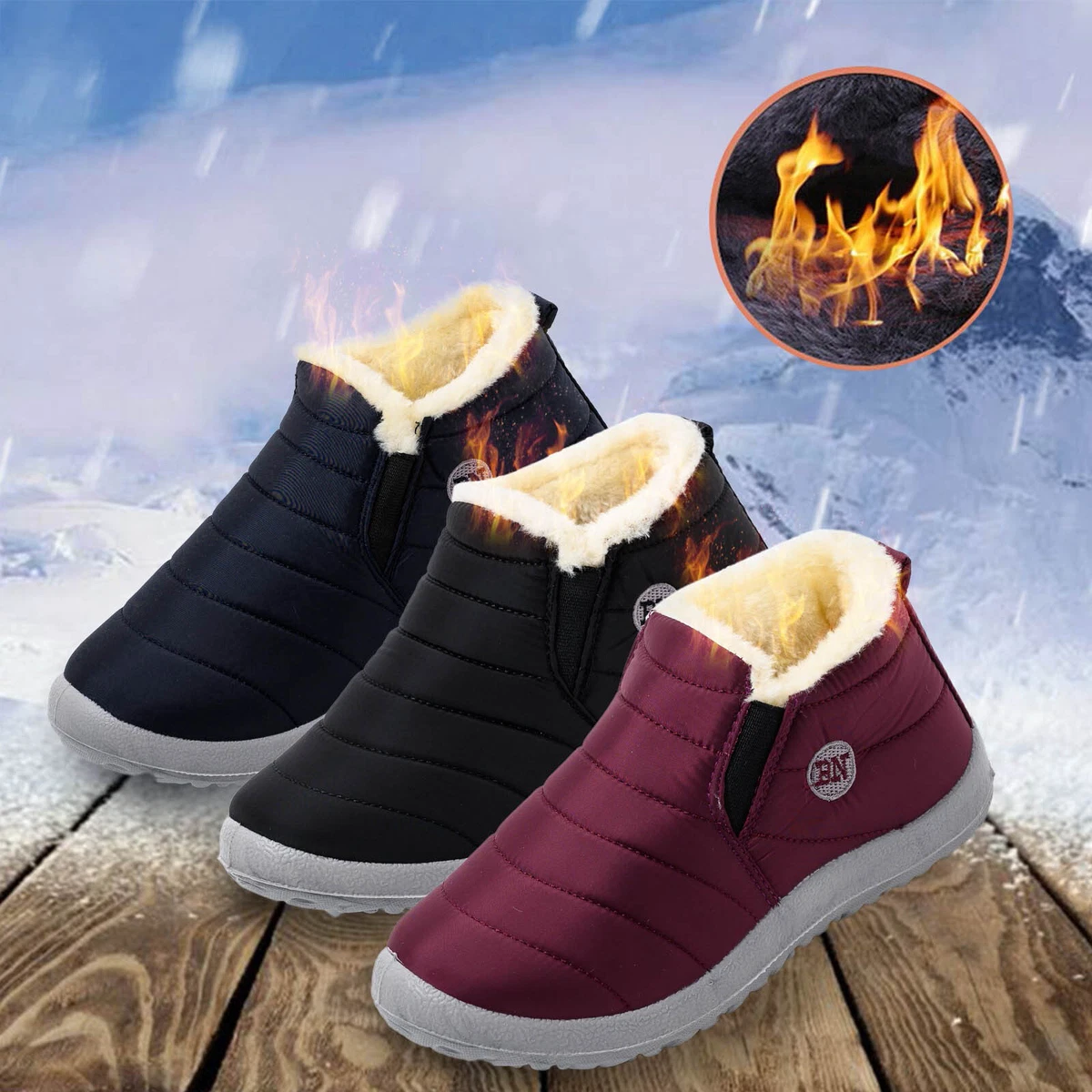Mens Snow Boots Size 11 Wide Men Snow Flat Winter Warm Velvet