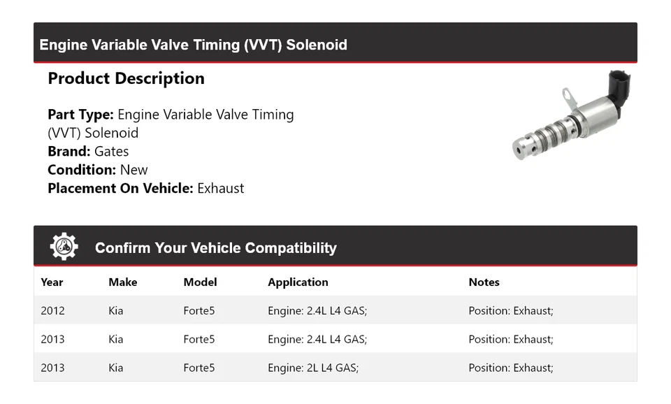 Puertas de escape solenoide VVT para motor Kia Forte5 2012-2013 Foto 2 de 4