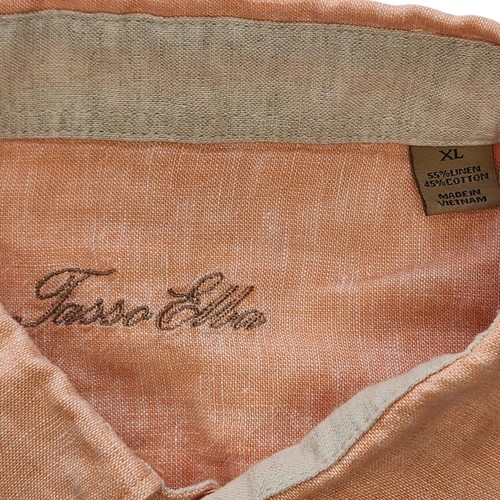 Tasso Elba Mens Size XL Orange Linen Blend Button Down Shirt Long Sleeve Island - Picture 4 of 9