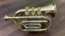 Polished Brass Bugle Instrument Pocket Trumpet With 3 Valve Vintage Flugel Horn