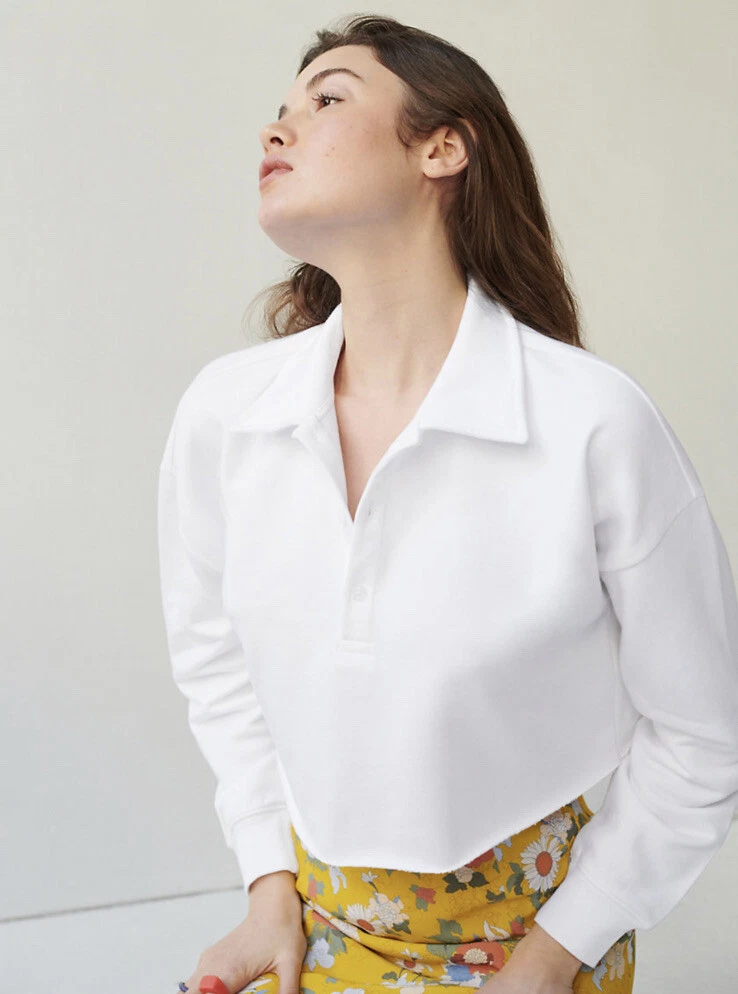 Aritzia Sunday Best White Cropped Fleece Rugby Polo Sweater Medium M - Nwot  | eBay