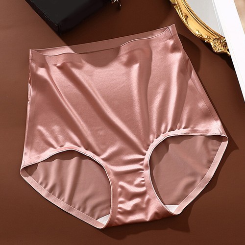 Women High Waist Ladies Satin Ice Silk Seamless Panties Knickers Night Underwear - Picture 33 of 34