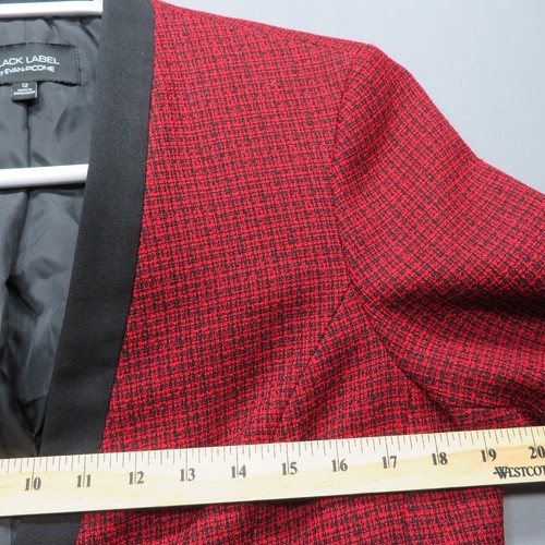 BLACK LABEL BY EVA PICONE SIZE 12 WOVEN RED BLACK OPEN FRONT BLAZER JACKET - Picture 8 of 12