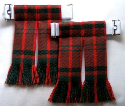 KILT HOSE SOCK FLASHES STEWART HUNTING TARTAN FRINGED MADE IN SCOTLAND FOR KILTS