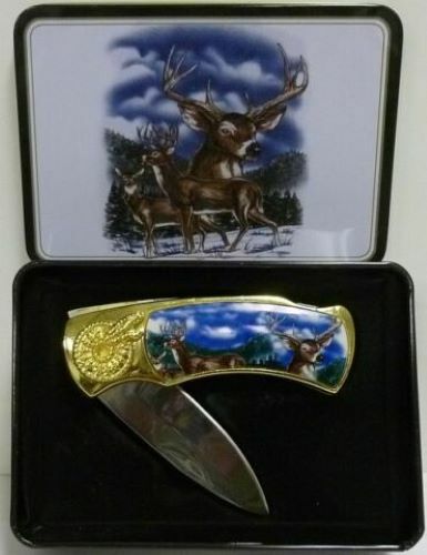 Sammlerstück Klapp Taschenmesser mit passender Dose | Blauer Hirsch PK20420 - Bild 1 von 5