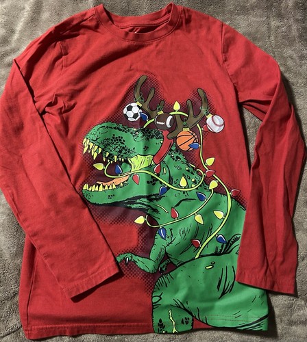 Cat & Jack Dinosaur Christmas Tree Long Sleeve Child's T-shirt Size L (12-14)