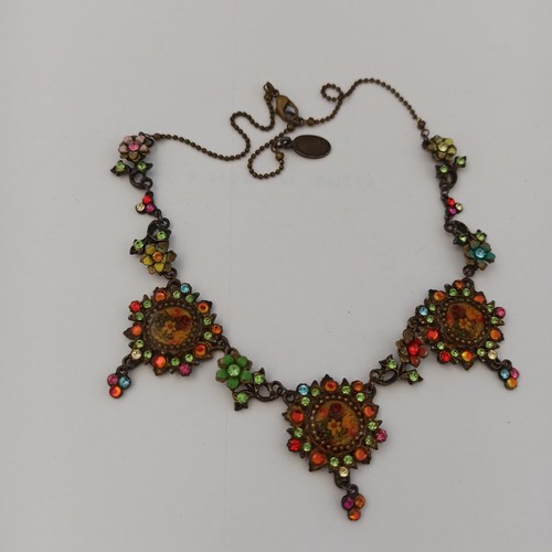 Michal Negrin Necklace Floral Colorful Cabochons Crystals Vintage Retro Cocktail - Picture 16 of 20