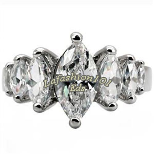 316 Stainless Steel 7 Marquise AAA CZs Womens Wedding Promise Anniversary Ring - Picture 2 of 4