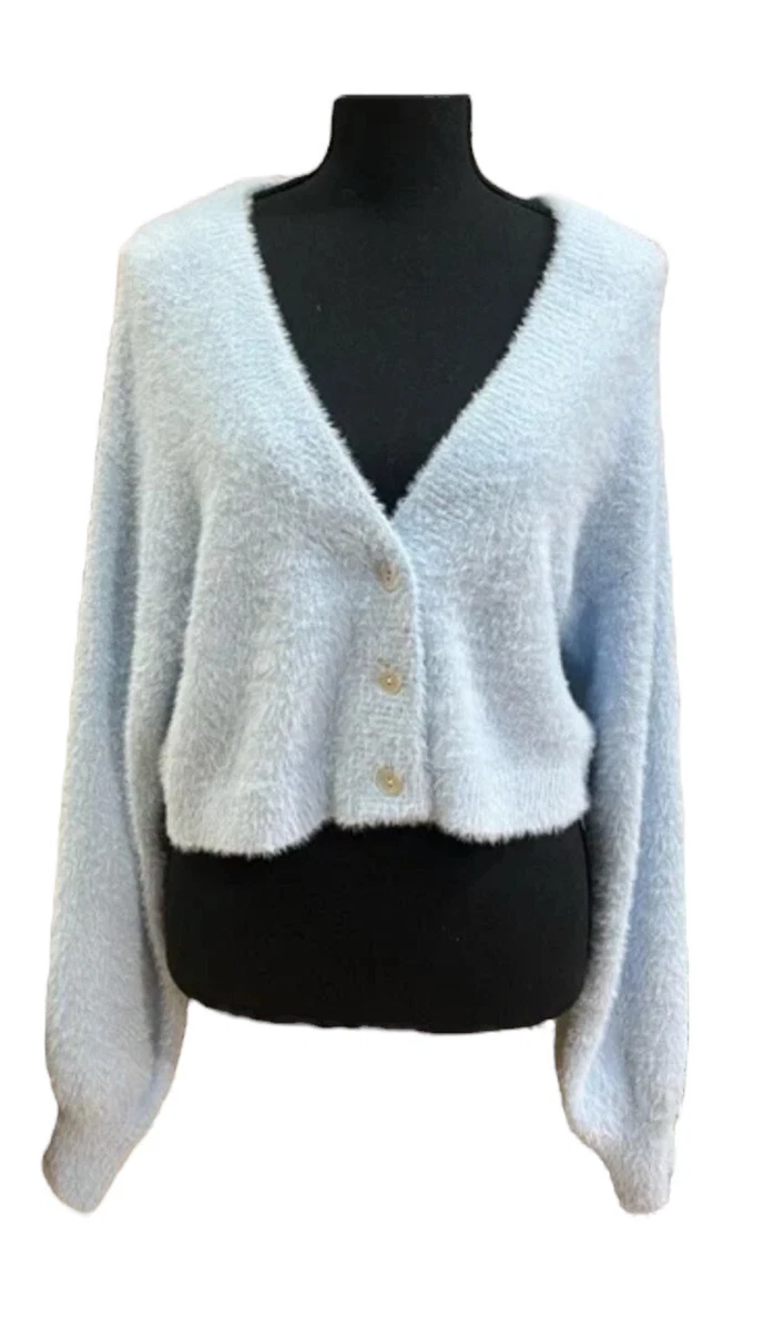 Kendall Kylie Cropped Cardigan Sweater Size Medium Blue Cute Stylish