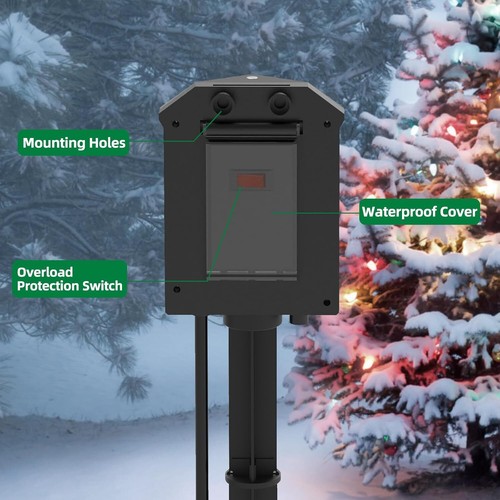 Outdoor Power Strip Weatherproof, 25 FT Extension Cord with Stake, 6 Grounded We - Picture 2 of 12