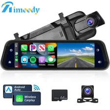 9.66" HD Car Dual Lens DVR Rear View Mirror Video Dash Cam Carplay Android Auto