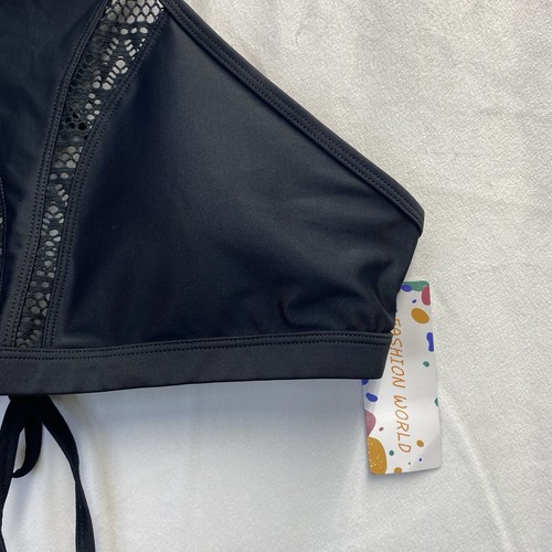 Moda Mundo Corte Halter Cuello Alto Atado Espalda Bikini Top Mujeres Mediano Negro Nuevo - Imagen 11 de 12