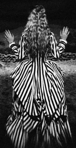 Katrina Van Tassel Sleepy Hollow Victorian stripe Dress Gothic Costume Gown@ Super rabat nowa praca