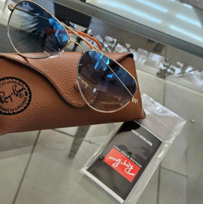 Ray-Ban Sunglasses RB3025 Aviator Gradient Gold Frame Light Blue Lenses 58mm