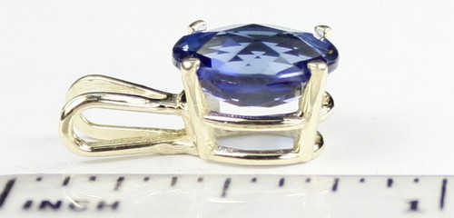 10x8mm CREATED BLUE SAPPHIRE 14k Gold Ladies Pendant -Handmade • P002, - Picture 4 of 4