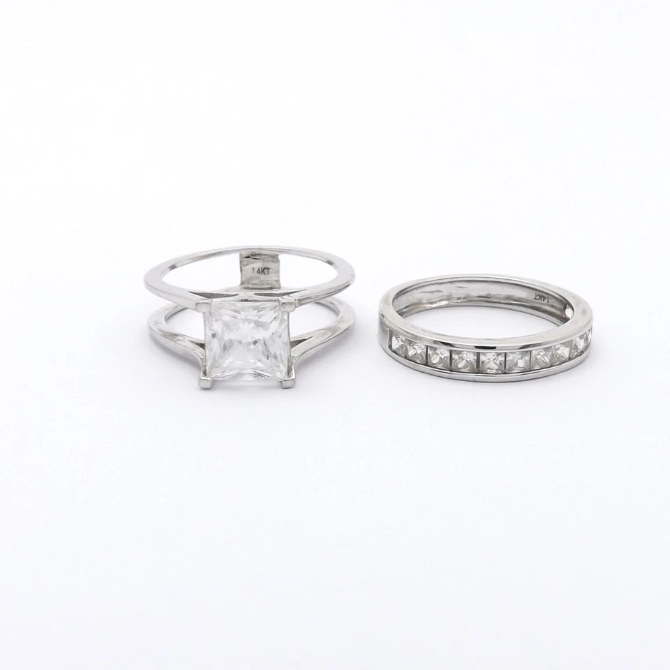 14k White Gold Princess Cut Cubic Zirconia Engagement Ring Wedding Band Setting - Image 2 of 4