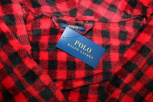 NWT RALPH LAUREN Big Polo Pony Plush Plaid Bath Robe Red Black S/M - Picture 5 of 7