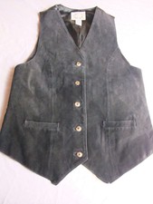 Vintage Erika Black Genuine Leather With Satin Lining Women's Vest Size Medium
