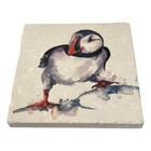 CURIOUS PUFFIN STONE COASTER | Animal novelty gift | 10cm x 10cm