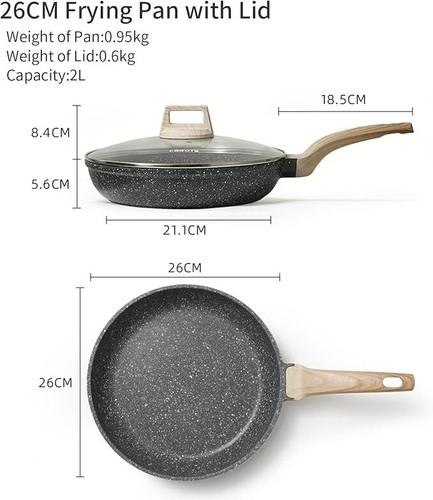 CAROTE Nonstick Deep Frying Pan with Lid 10 Inch Skillet Saute Pan Induction ... - Picture 7 of 24
