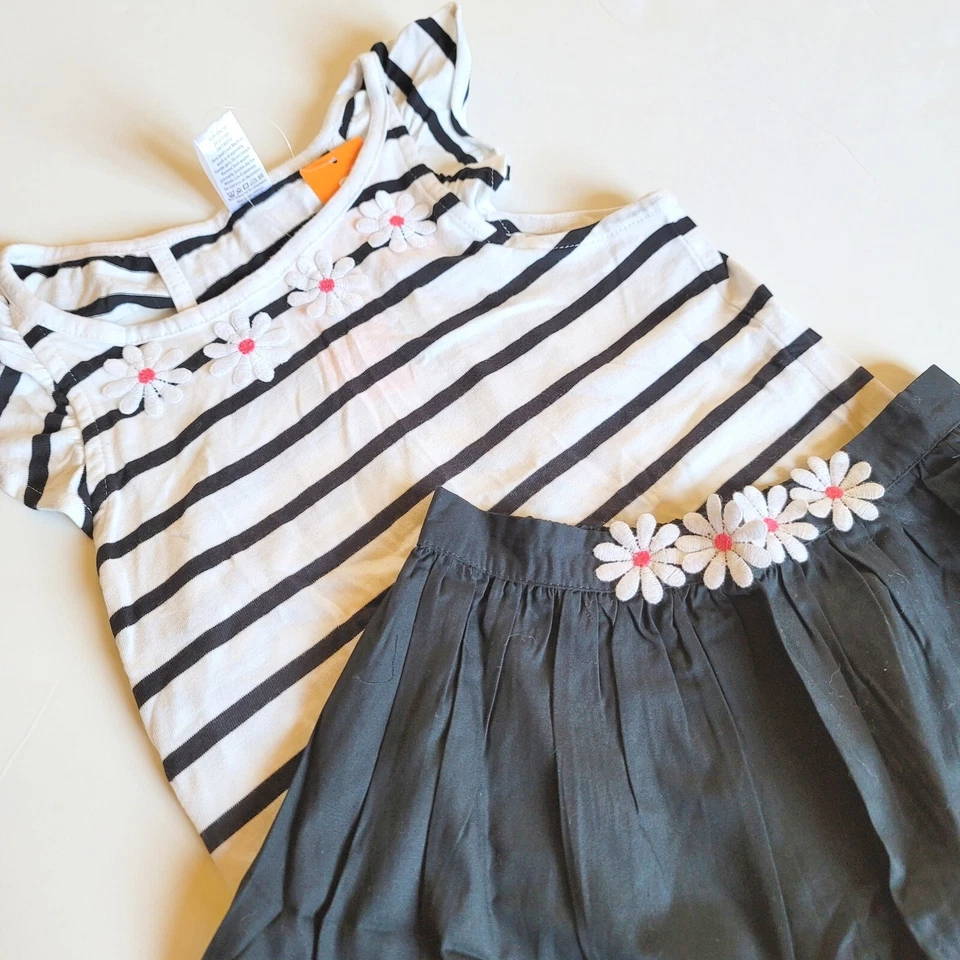 Gymboree Niñas Talla 8 "Daisy Park" Rayas Camiseta sin Mangas Borde Margarita Conjunto Falda Negra Nuevo con Etiquetas Foto 2 de 2