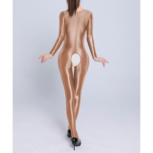 Womens Glossy Long Sleeve Full Body Jumpsuit Crotchless Catsuit Stretchy Cutout - Bild 80 von 93