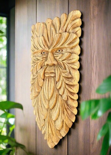 Decoración de pared de madera Green Man tallada a mano árbol espíritu 21" x 9" - Imagen 3 de 6