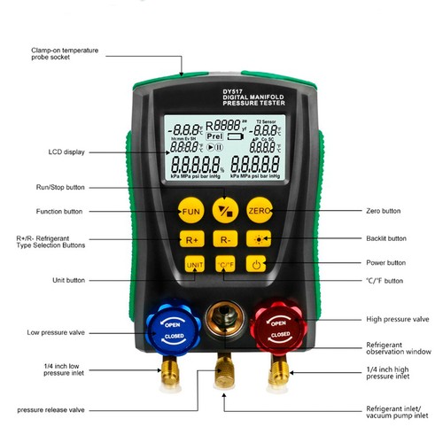 Refrigeration Digital Manifold HVAC Gauge Set Pressure Temp Test Vacuum AC Gauge - Picture 11 of 22