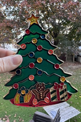 Vintage Stained Glass Christmas Tree Suncatcher - Bild 1 von 6