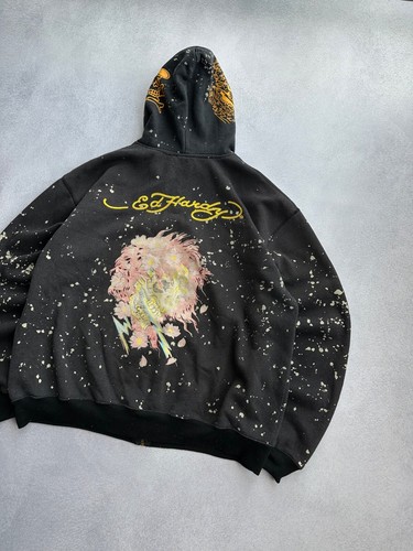Felpa con cappuccio e zip vintage Ed Hardy di Christian Audigier grande logo - Foto 10 di 15
