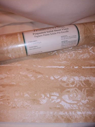 Vintage Damask Gold Tan Wallcovering NOS  Brewster Vinyl Italy Metallic Textured - Picture 1 of 5