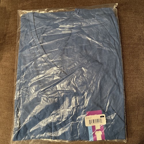 NWT Eddie Bauer Women's Delft Blue Short Sleeve V-Neck Tee T-shirt Size Large