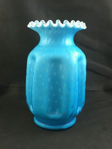 Kunstglas MOP blau satiniert Regentropfen Luftfalle 8" Prise Vase mit Pontil Antik - Bild 2 von 12