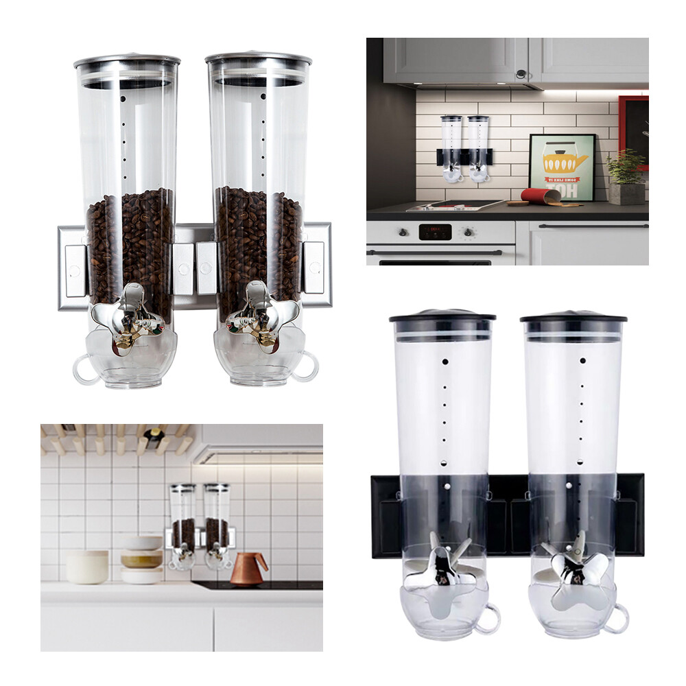 Double food dispenser, wall mounted food dispenser, capacity 3 litres