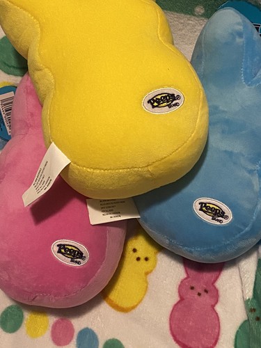 (3 PACK) New Peeps EASTER Bunny Rabbits 10” Inch Plushies- Blue, Pink & Yellow - Picture 6 of 12