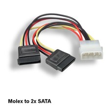 6inch Molex LP4 4Pin to 2-SATA 15Pin Power Cable for PC Internal HDD Motherboard