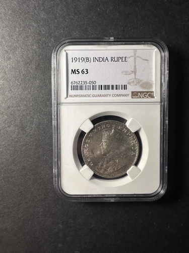India George V silver rupee 1919 Bombay uncirculated NGC MS63
